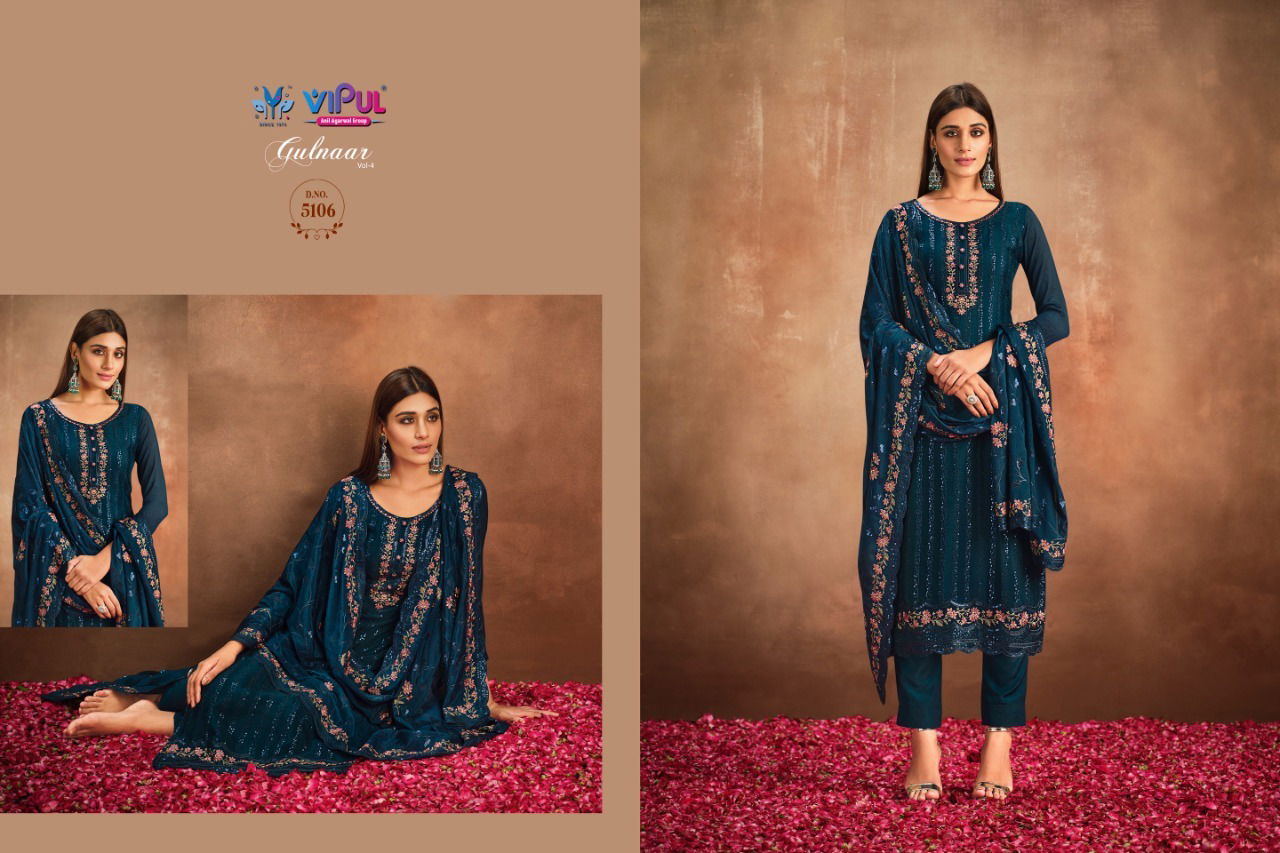 Gulnaar Vol 4 By Vipul Embroidery Designer Salwar Suits Catalog